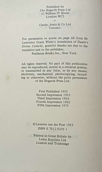 The Dark Eye in Africa by Laurens Van der Post - Hardcover - 1975 5th Impression - 159 pages