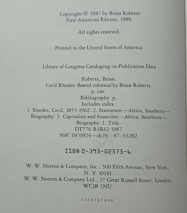 Cecil Rhodes - Flawed Colossus - Brian Roberts - Hardcover - 319 pages
