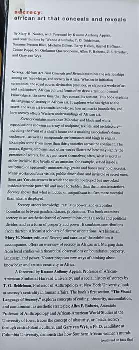Secrecy African art that Conceals and Reveals - Mary H Nooter - Hardcover - 256 pages