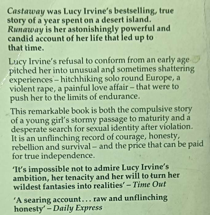 Runaway - The Unforgettable Experiences that Made her a Castaway - Lucy Irvine - Softcover - 346 Pgs