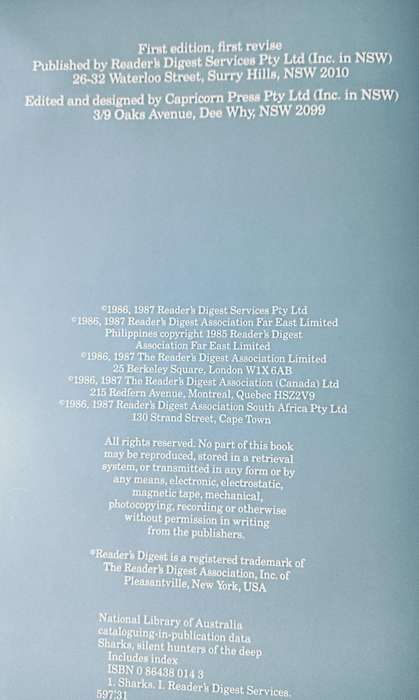 Sharks Silent Hunters of the Deep - Readers Digest- Hardcover - 208 pages