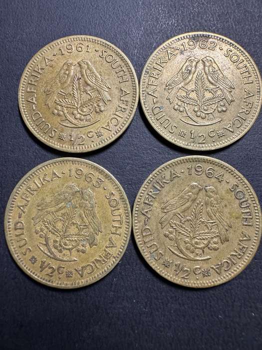 1/2 cent coins x 4 1961 1962 1963 1964