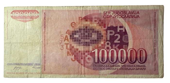 1989 Yugoslavia 100000 Dinara Bank Note