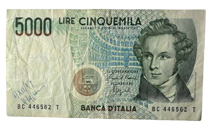 1985 5000 Lire Italy bank note