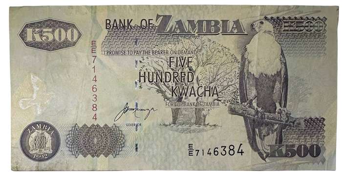 1992 500 Kwacha Zambia Bank Note