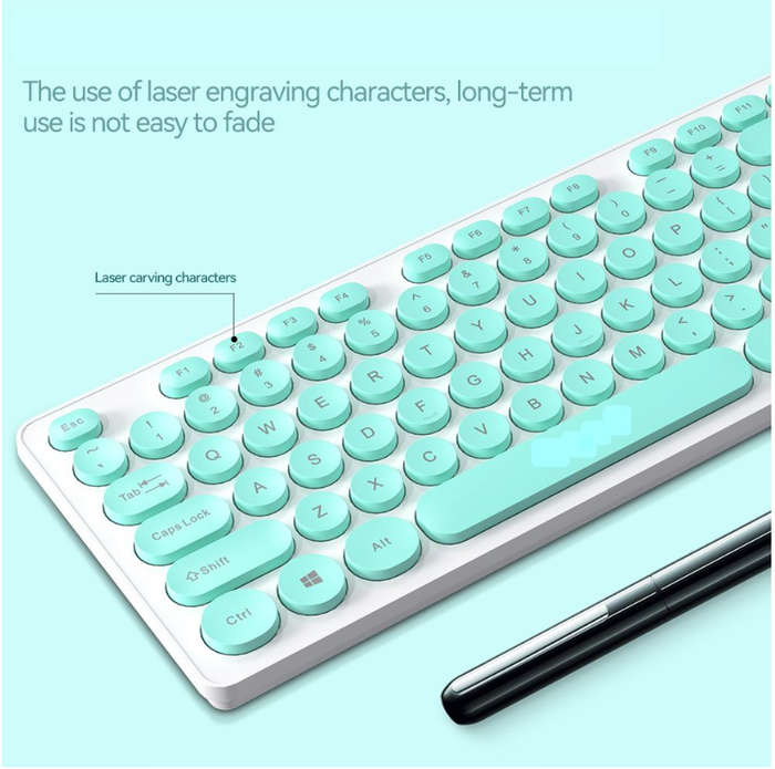 Round Keycap Punk Style Crystal Glare Wireless Keyboard & Mouse---Green