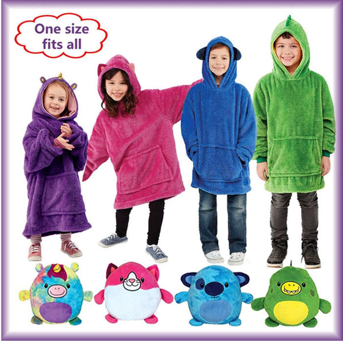 Kids Cuddly Plush Animal Pet Converts To Fun Hoodie Winter Sweater Jersey - Purple