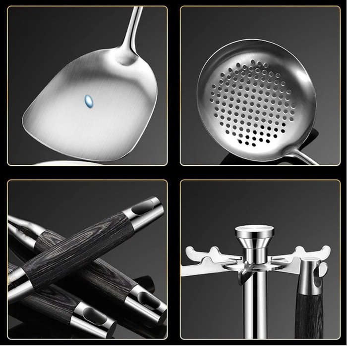 Set of 6-Chef Choice Stainless Steel Kitchen Utensil Set with Wooden Handle