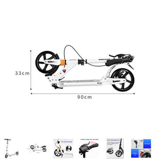 White Commuter Non-Electric Kick Scooter Easy-Folding with Big Wheels