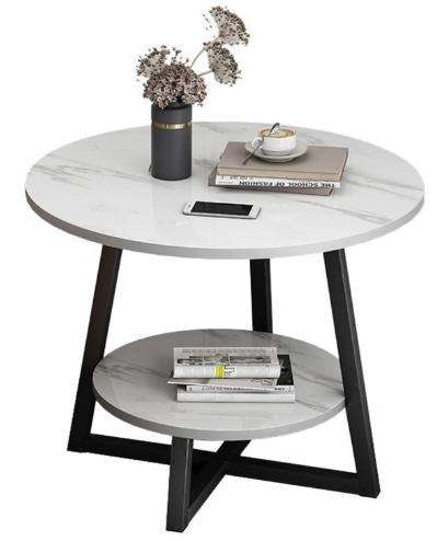 2 Tier Faux Marble End Table, 40/50/60cm Round Sofa Side Table, with Storage Shelf, for Balcony, Bed