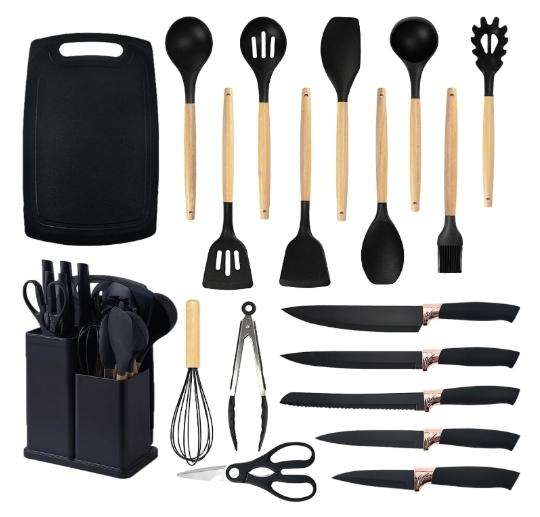 home essentials,black cooking utensils set,black kitchen set with 11 Pieces Spatula,Heat Resistant S