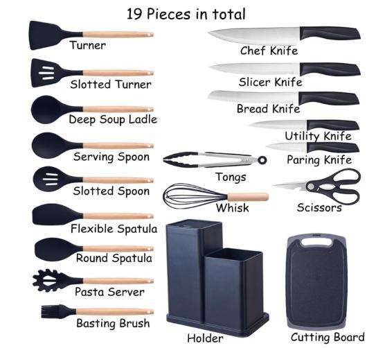 home essentials,black cooking utensils set,black kitchen set with 11 Pieces Spatula,Heat Resistant S