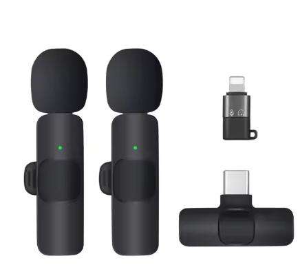 2025 New 1 Drag 2 Microphone Lavalier 2.4GHz 2 in 1 Portable Mini Microphone Wireless Recording Micr