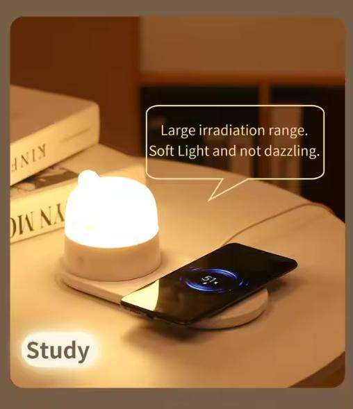 Wireless Induction Mobile Charging LED Night Bedroom Bedside Magnetic Type Base Night Light Multi-fu