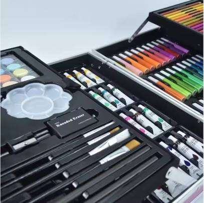 145-Piece Double-Layer Aluminum Box Paintbrush Set Watercolor Pen & Crayon Art Supplies
