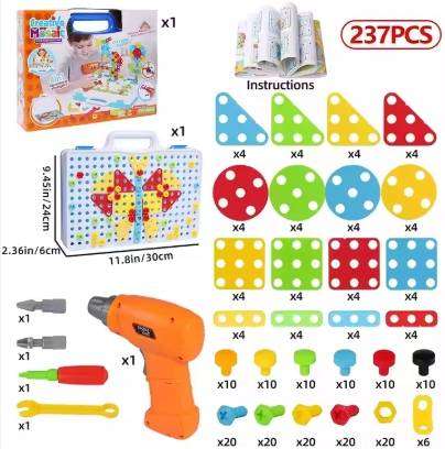 Kids Developmental Toys 3D Jigsaw DIYPuzzle Toy Build and Design Creative Mosaic Puzzle with Drill