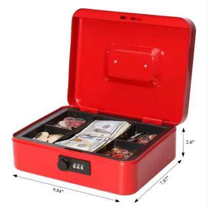 Durable Metal Cash Box With Code Lock Portable Money Box With Handle