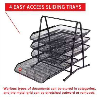 4-Tier Metal Wire Mesh Desk Organizer A4 Document & File Tray
