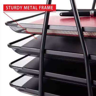 4-Tier Metal Wire Mesh Desk Organizer A4 Document & File Tray