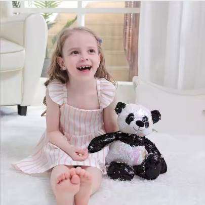 Reversible Sequin Fabric Panda Plush Toy Doll
