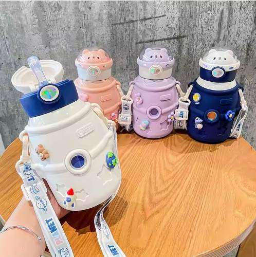 500ml Drinking Space Astronauts Bear Stainless Steel Water Bottles Portable Cute Cartoon Sports Gym