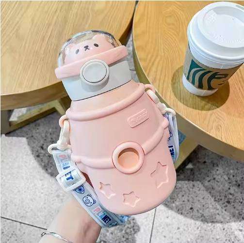 500ml Drinking Space Astronauts Bear Stainless Steel Water Bottles Portable Cute Cartoon Sports Gym