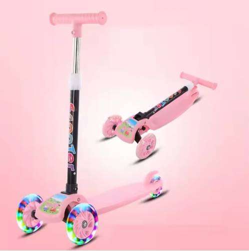 Foldable Folding Kids Kick Pedal Scooter for Kids 3 Wheel With Rubber Wheels Light