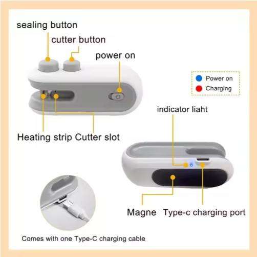 Portable Mini Bag Sealer Handheld USB Rechargeable Bag Sealing Machine