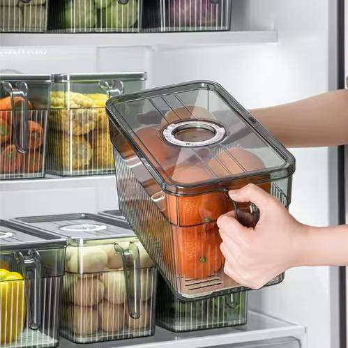 Plastic Refrigerator Storage Box Kitchen Food Fresh Storage Bin Fridge Storage Container With Handle