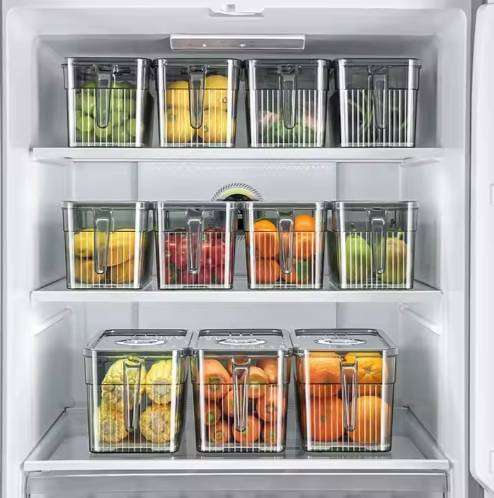 Plastic Refrigerator Storage Box Kitchen Food Fresh Storage Bin Fridge Storage Container With Handle