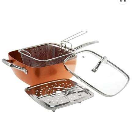 Ceramic Fry Pan Induction Pressed Aluminum 4PCS Copper Large Square Deep Frying Pan