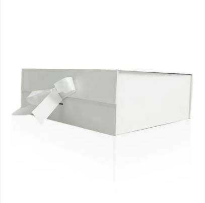 Luxury White Magnet Flap Clothing Paper Box Foldable Magnetic Closure Gift Boxes with Ribbon