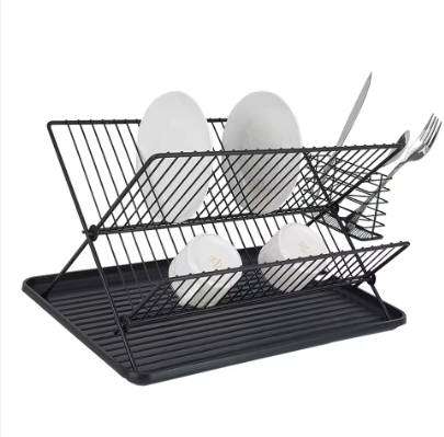 Countertop Kitchen Metal Dish Racks With Automatic Drainboard Plate Racks With Utensil Holder