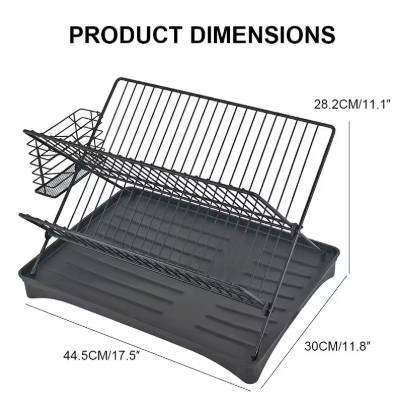 Countertop Kitchen Metal Dish Racks With Automatic Drainboard Plate Racks With Utensil Holder