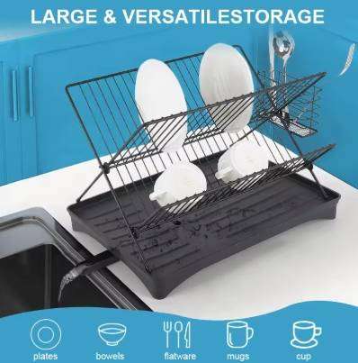 Countertop Kitchen Metal Dish Racks With Automatic Drainboard Plate Racks With Utensil Holder