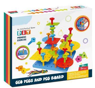 Creative Educational Toy Montessori Pegboard Kit Colorful Geometric Pegs Bricks Fine Motor Skills