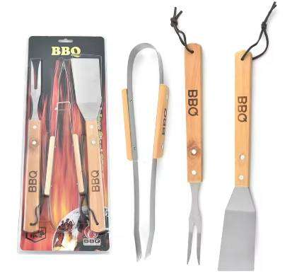 BBQ Stainless Steel Grill Three Sets Wooden Handle Fork Mini Shovel Clip