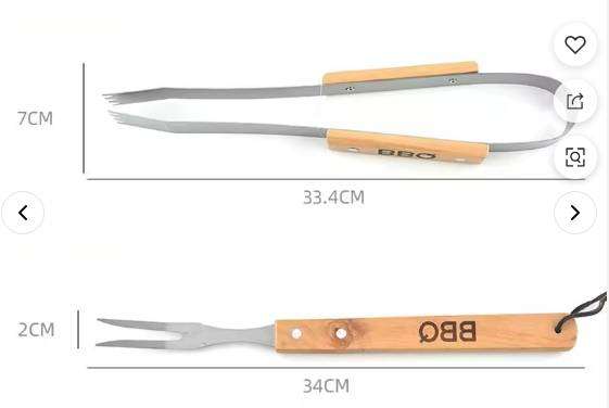 BBQ Stainless Steel Grill Three Sets Wooden Handle Fork Mini Shovel Clip
