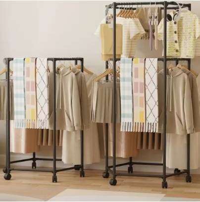 Multi-Functional Rotating Clothes Rack Floor-Standing Wheeled Metal Bracket for Tie Storage & Drying