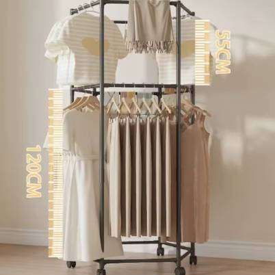 Multi-Functional Rotating Clothes Rack Floor-Standing Wheeled Metal Bracket for Tie Storage & Drying
