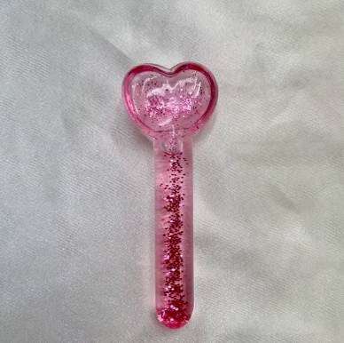 Freeze Small Glass Pink Glitter Beauty Ice Globes Set for Facials Massage Roller Heart Shape