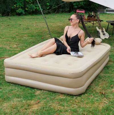 Flocked Inflatable Bed Camping Air Mattress With Built-In Pump Inflatable Air Mattress