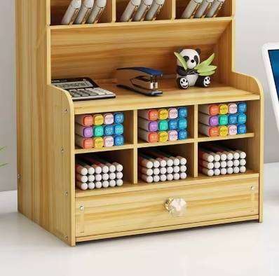 Wooden Desktop Organizer for Home Office Pencil Holder and Pen Holder with Calendar Stationery & Art