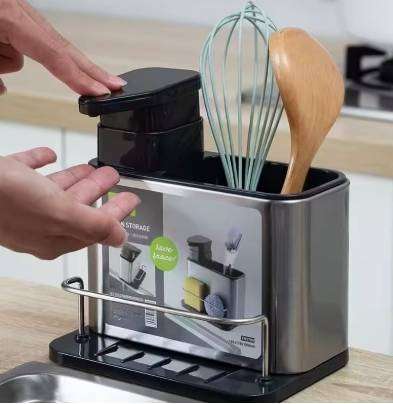 Durable Kitchen Bathroom Gadget Esay Clean Stainless Steel Sponge Holder Organizer Container Storage