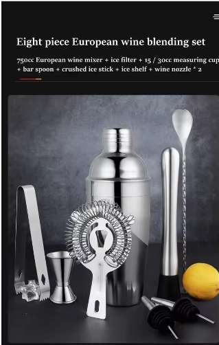 12 Peice Stainless Steel Cocktail Kit with Stand
