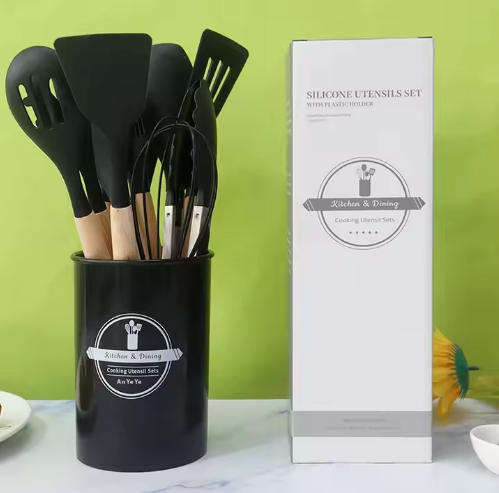 Wenrescry 12-Piece Silicone Kitchen Utensil Set - Non-Stick, Heat-Resistant, Food-Grade BPA-Free