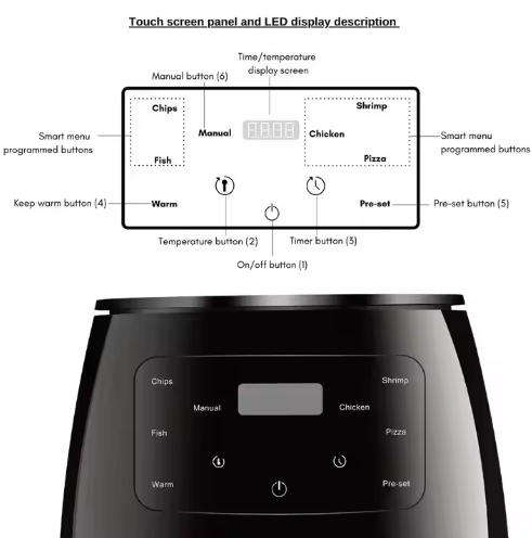 Food essentials and family helpers Smart Air Fryer Oil Free Electric Fryer 6L Large Capacity