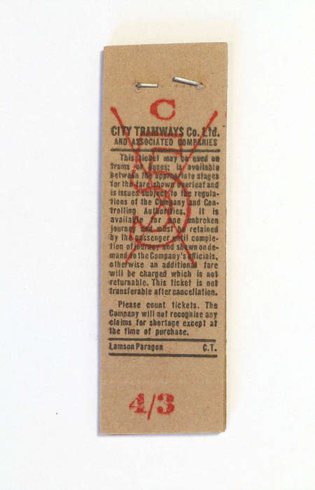 Vintage Cape Town Tramway Ticket Booklet - City Tramways Co. Ltd