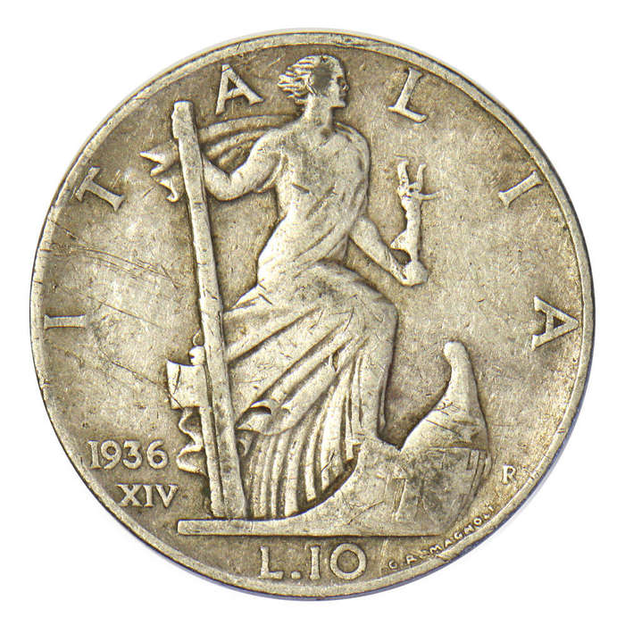 Silver 10 Lire  - Italy 1936 - Victor Emmanuel III