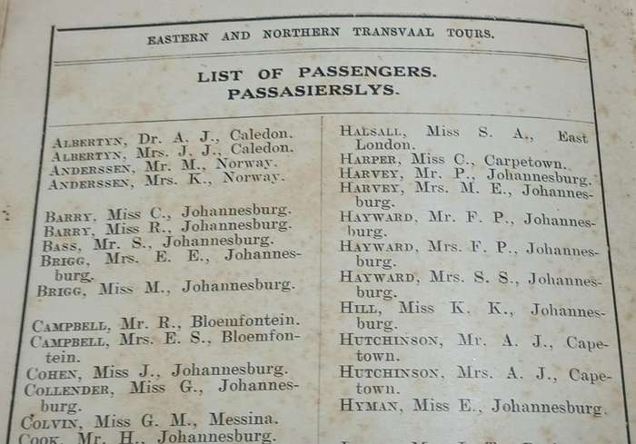 SAR&H / SAS&H Tour Transvaal 1930